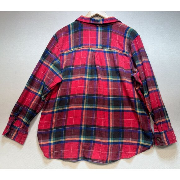 American Eagle Womens Boyfriend Fit Button Up Shirt Large Red Plaid Flannel Top - Picture 7 of 8